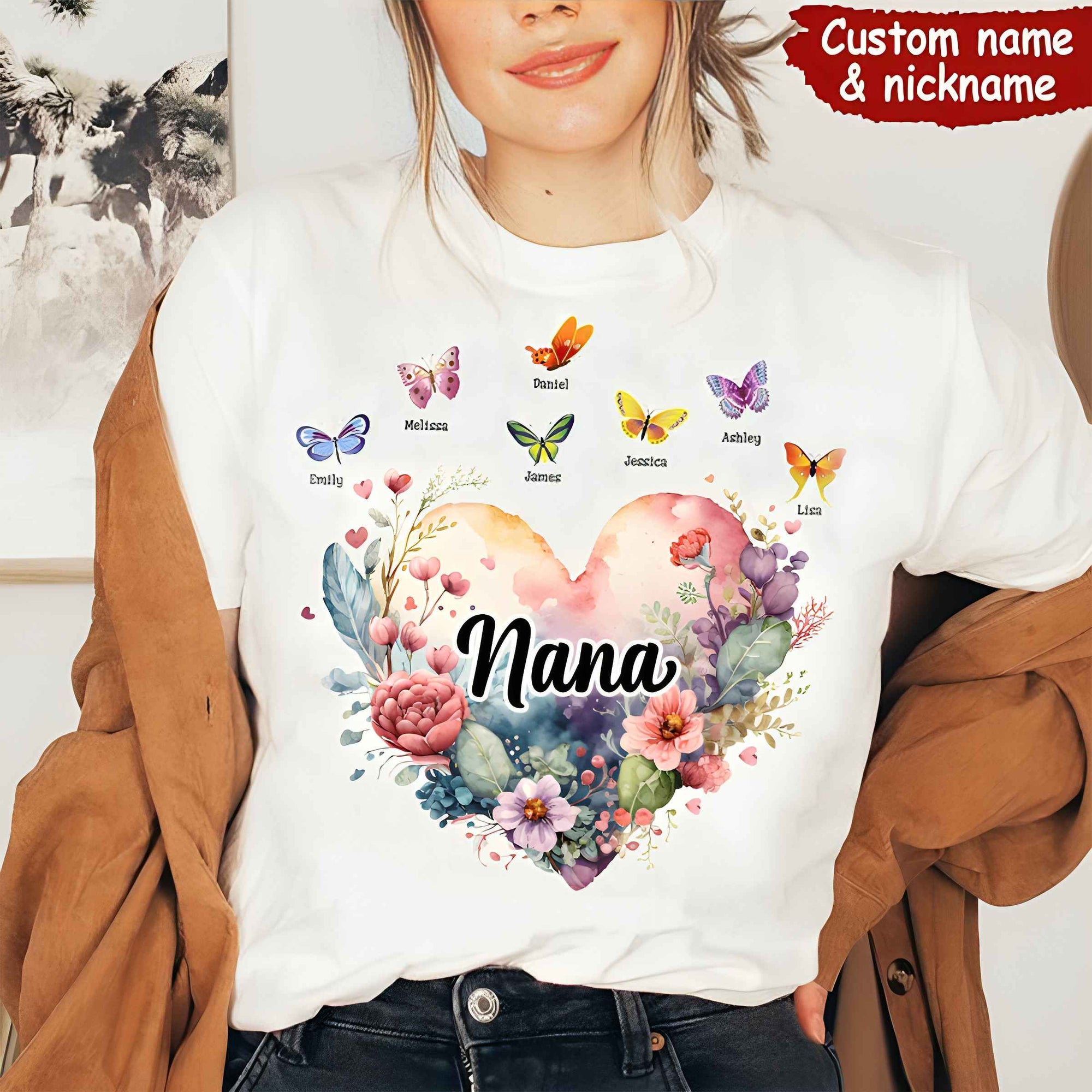 Gift For Grandma Watercolor Heart Floral Shirt