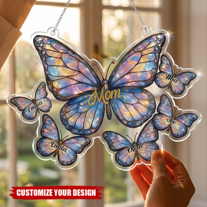 Personalized Butterfly Mom Suncatcher, Custom Names Acrylic Window Hanging