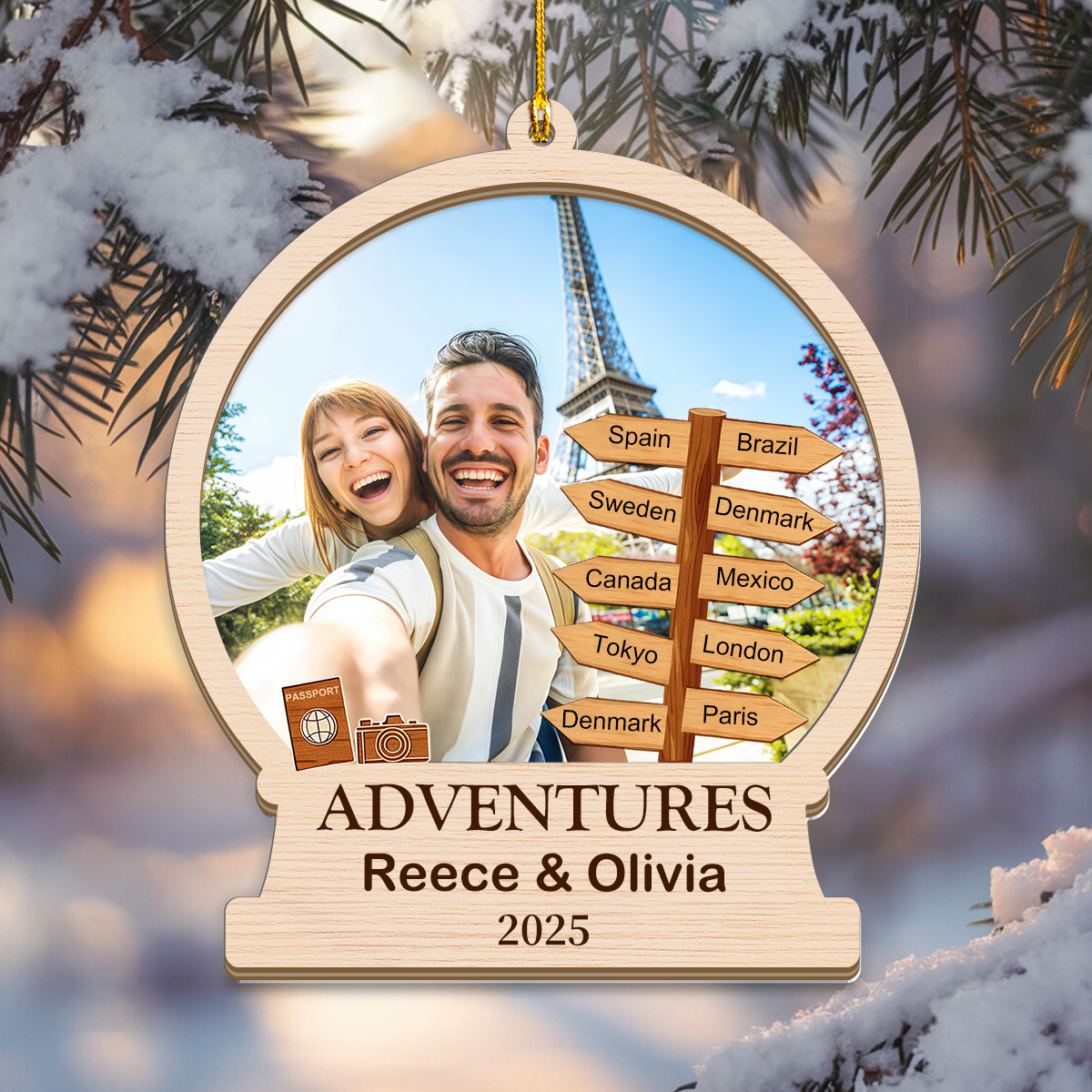Personalized Travel Adventure Couple Ornament With Photo
