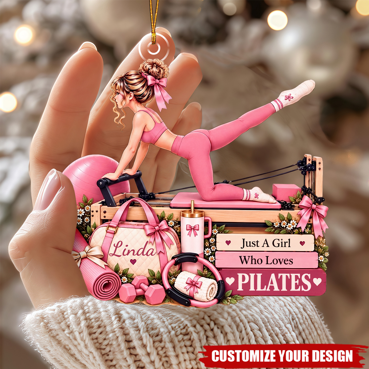 Personalized Pilates Girl Christmas Ornament