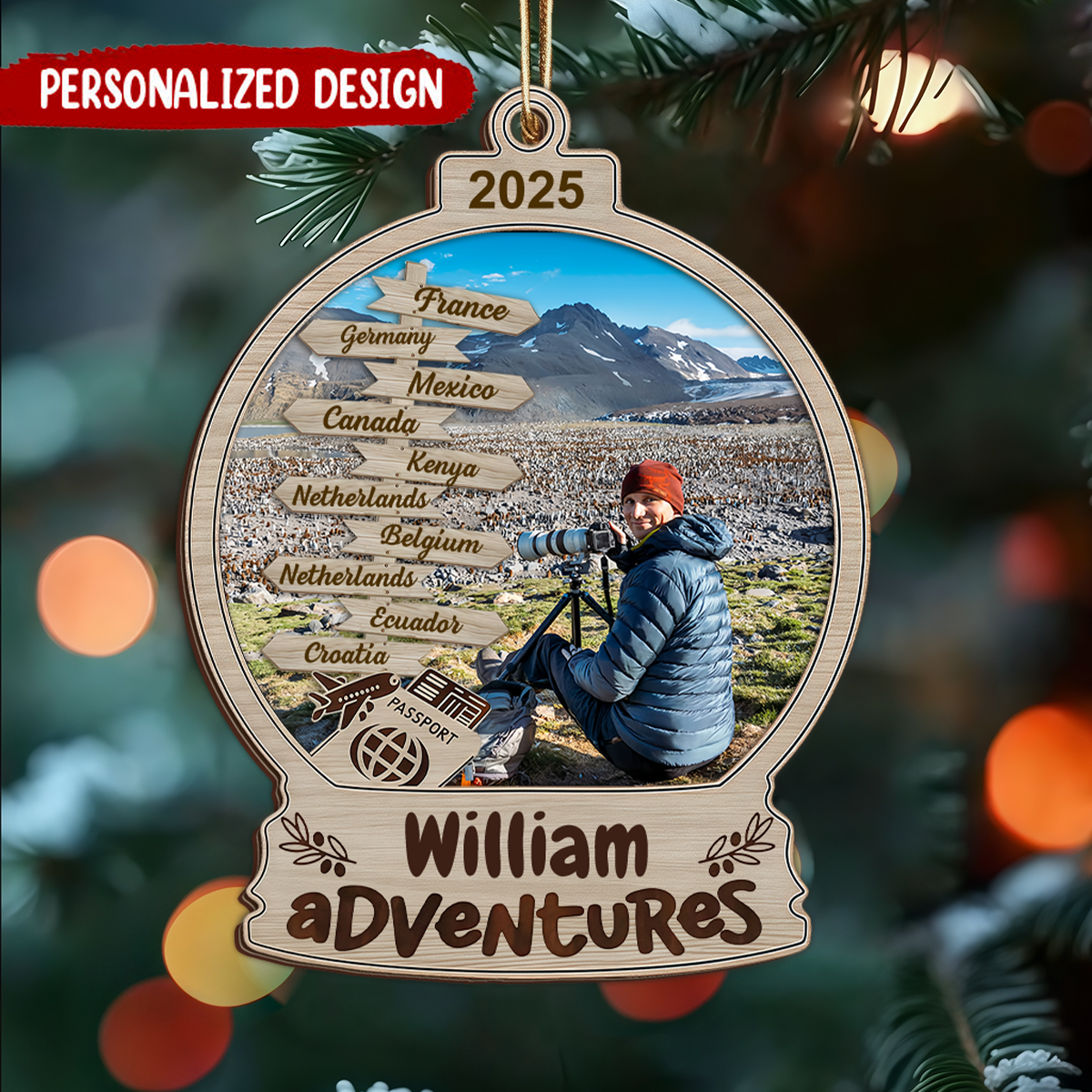 Personalized Travel Photo Ornament, Adventure Christmas Gift