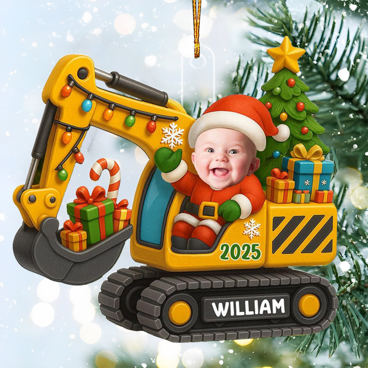 Personalized Photo Baby On Excavator Ornament