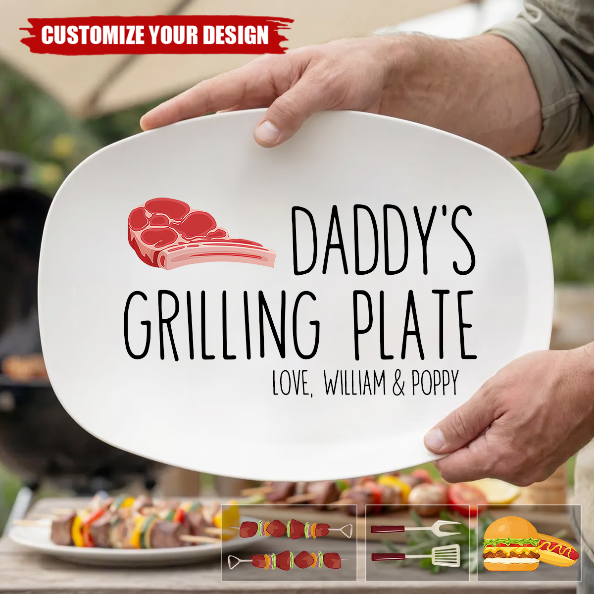 Personalized Grilling Platter, Dad BBQ Tray, Father's Day Gift
