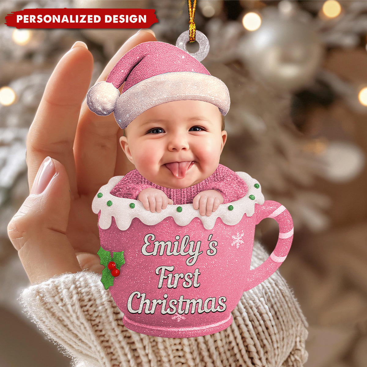 3D Effect Baby Photo First Christmas - Personalized Acrylic Ornament