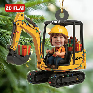 Custom Kid Face Cartoon Excavator - Acrylic Ornament