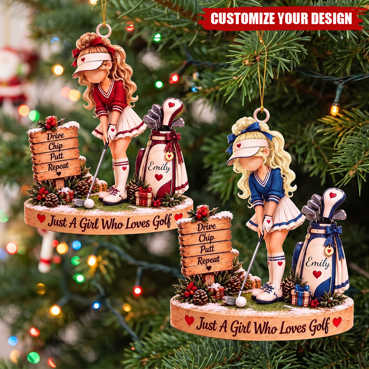 Personalized Golf Girl Christmas Ornament-Golfer Christmas Gift