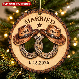 Western Cowboy Couple Ornament, Newly Engaged Gift