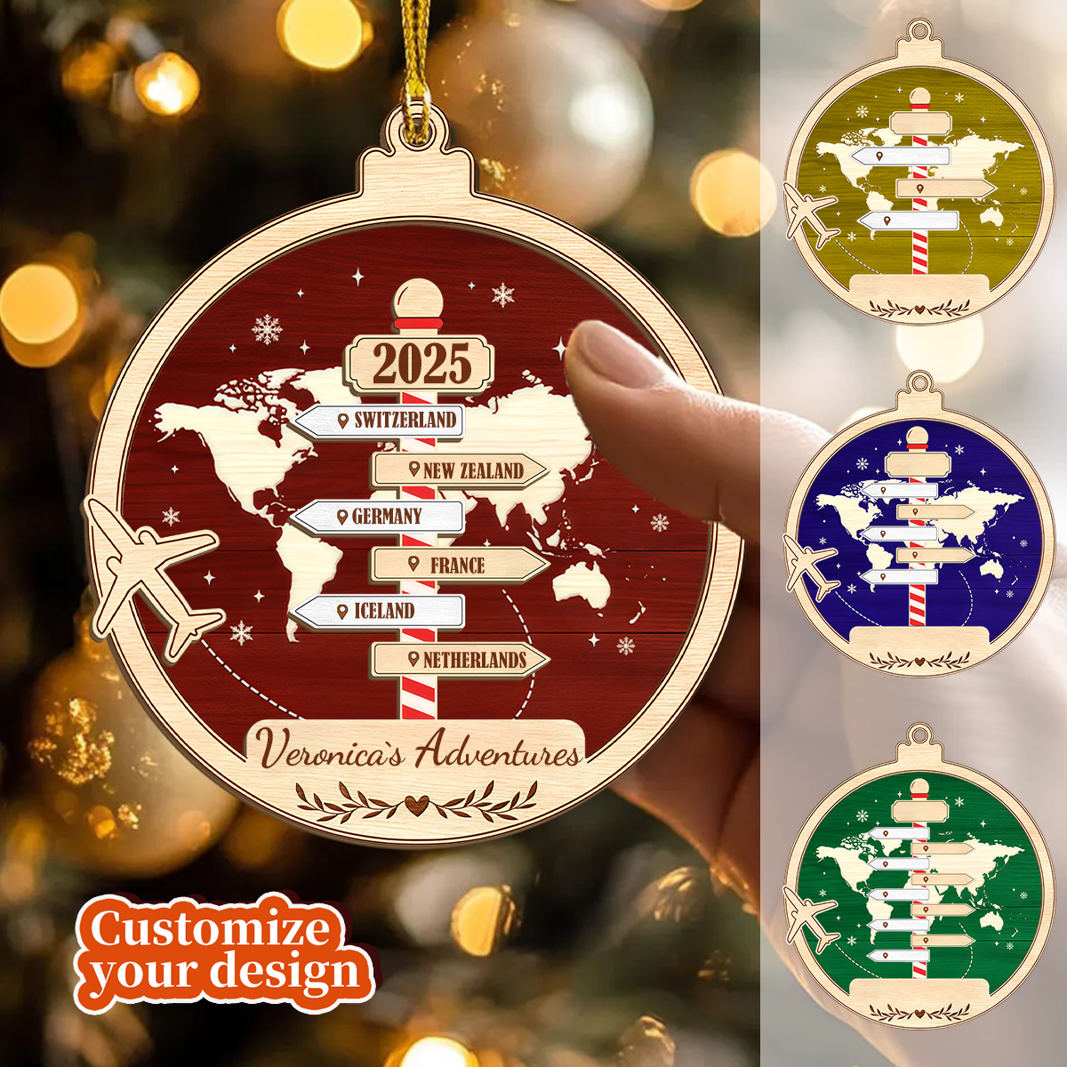 Personalized Travel Adventure Destination Christmas Ornament