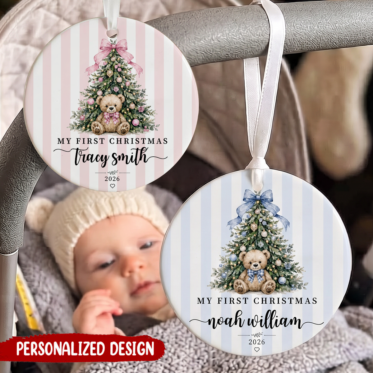 Personalized Baby  First Christmas Ornament with Baby Name