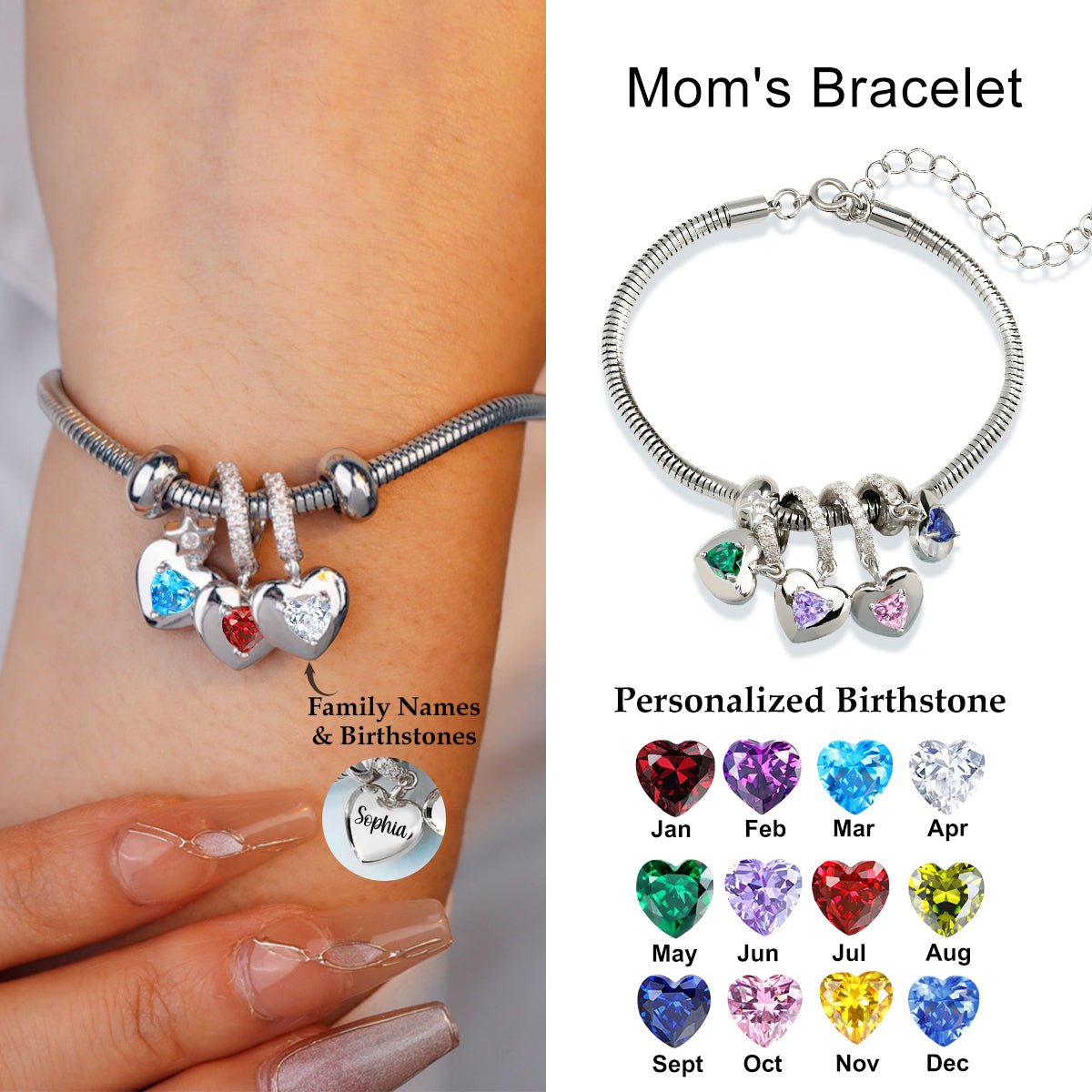 Personalized Birthstone Love Snake Bone Bracelet-Gift For Mom