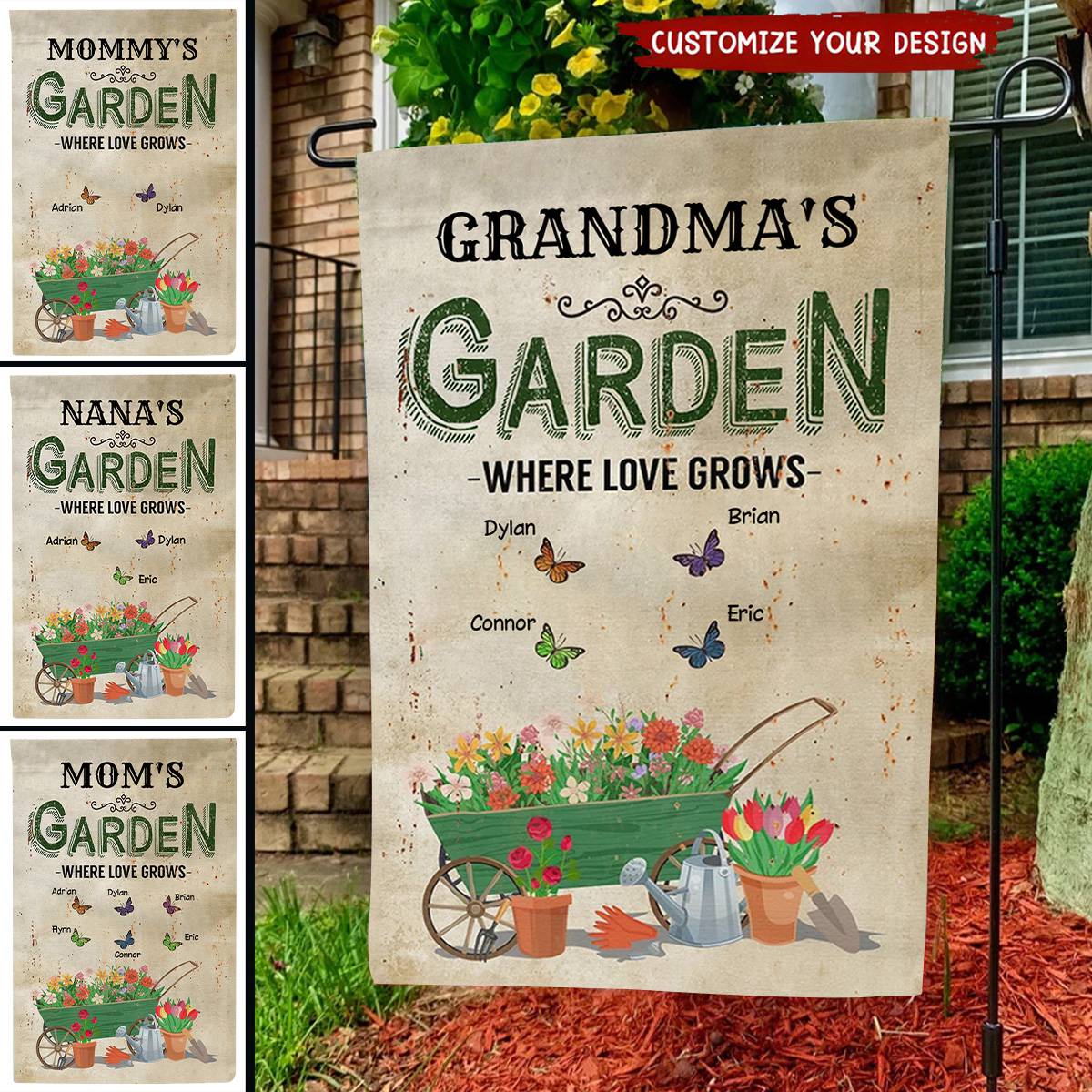 Garden Where Love Grows- Personalized Funny Rustic Garden Flag