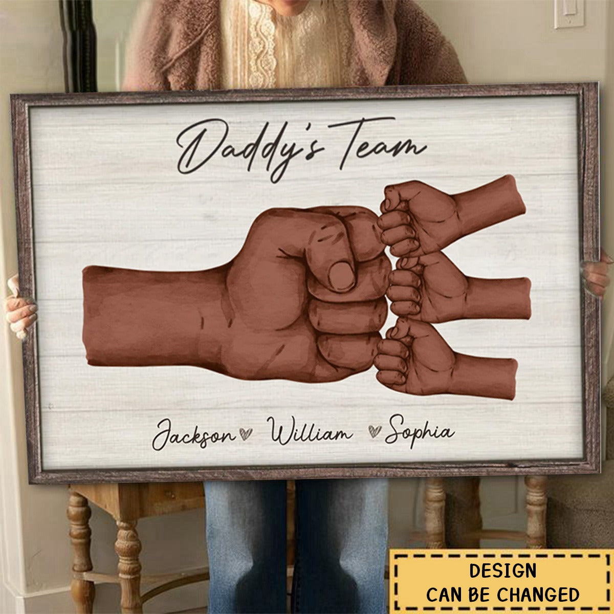 Daddy & Kids, Together We're A Team - Family Personalized Custom Canvas