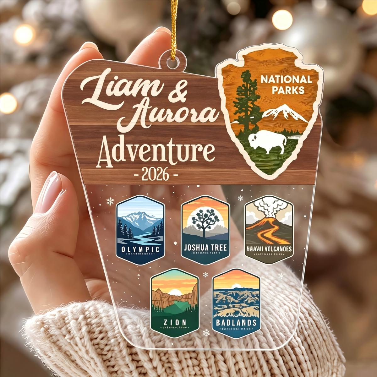 National Parks Photo Ornament, Personalized Couple Travelling Christmas Gift