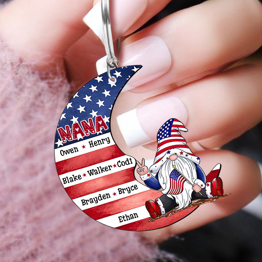 4th of July Grandma Mom On Moon American Flag Personalized Keychain