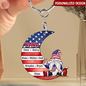 4th of July Grandma Mom On Moon American Flag Personalized Keychain