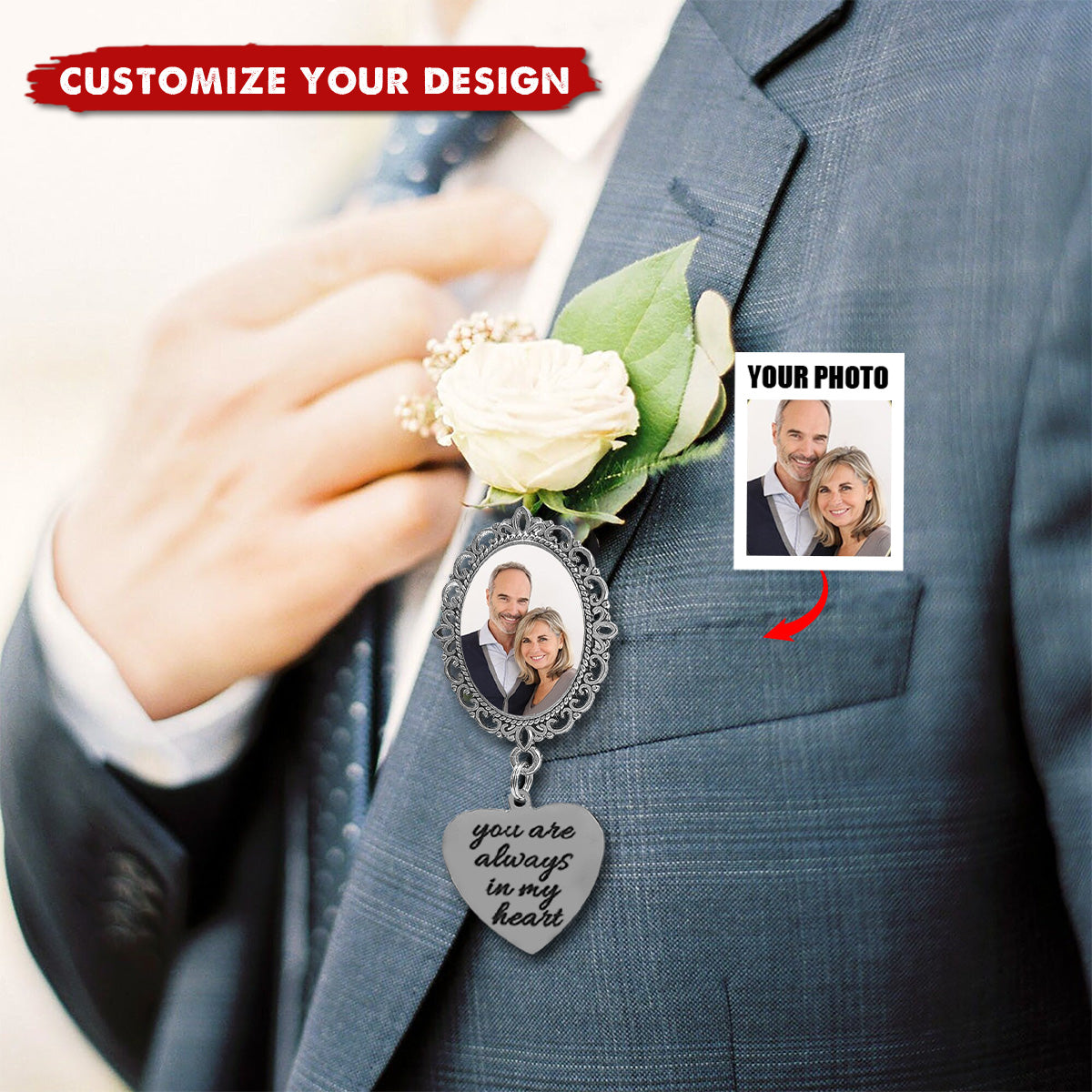 Memorial Custom Photo  Lapel Pin - Personalized Boutonniere Photo Charm