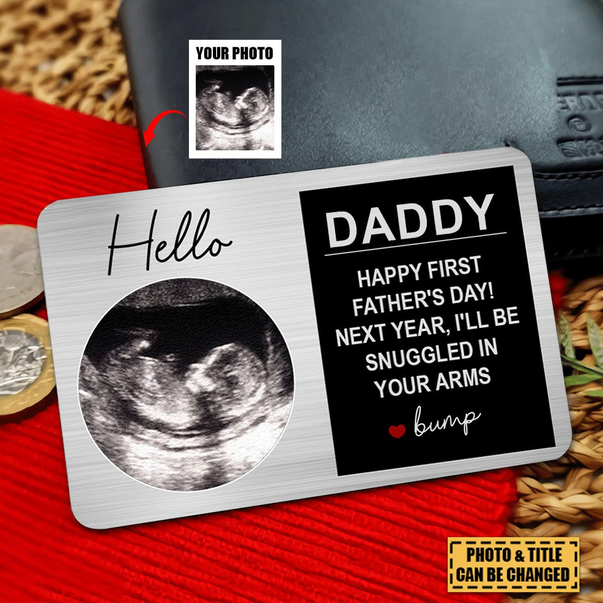 Happy First Father's Day - Personalized Aluminum Photo Wallet Card