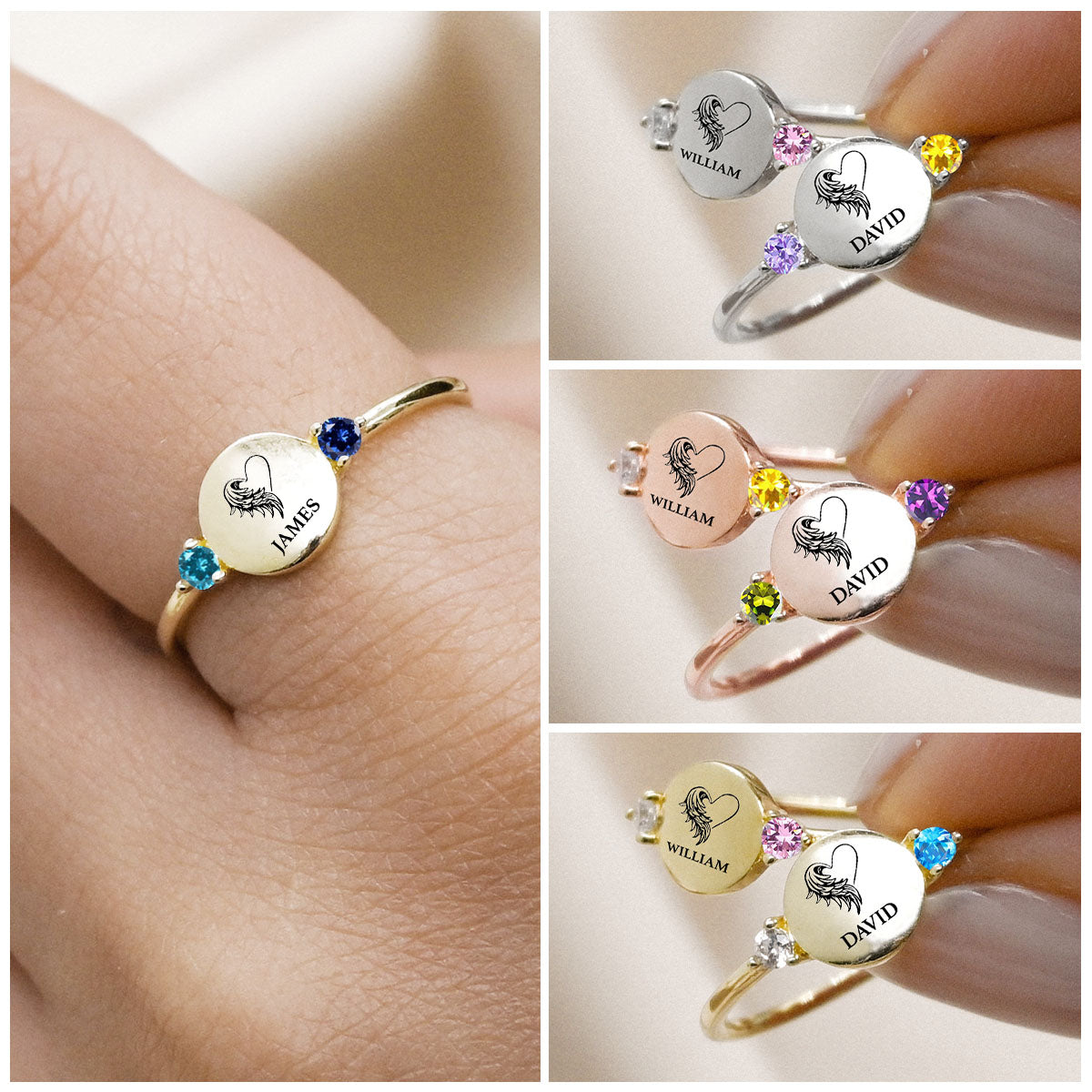 Personalized Birthstone Name Memorial Ring