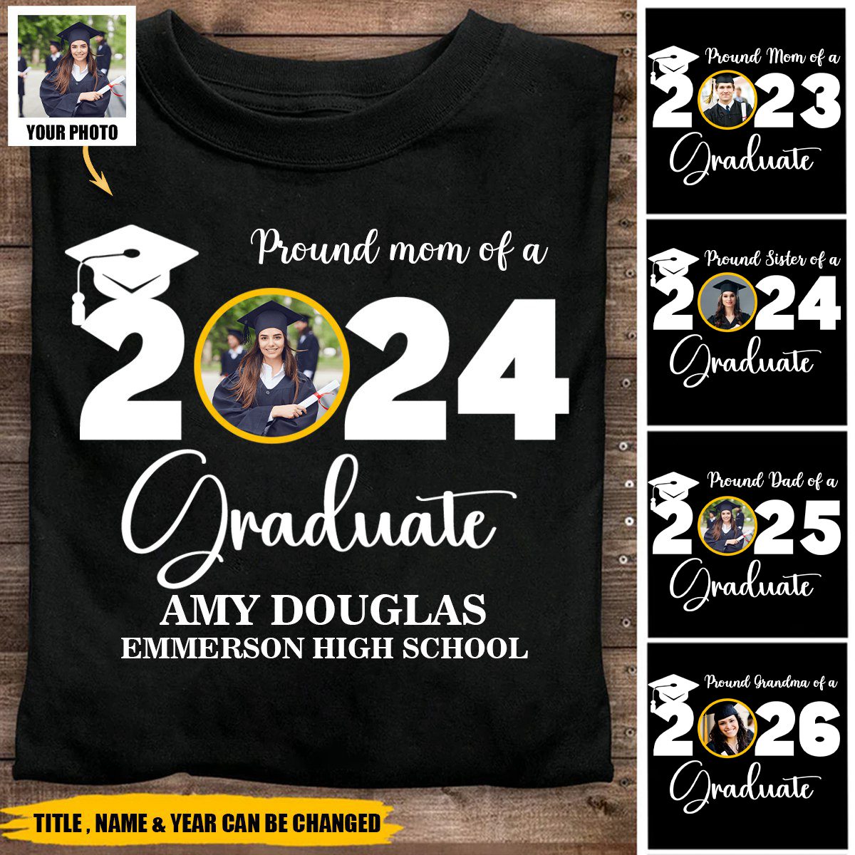 Personalized Custom Graduation Photo T-Shirt, Proud Mom Of A Graduate
