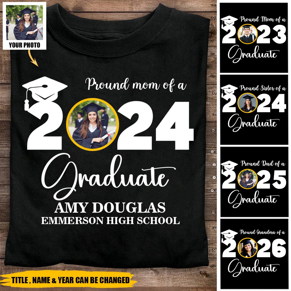 Personalized Custom Graduation Photo T-Shirt, Proud Mom Of A Graduate ...