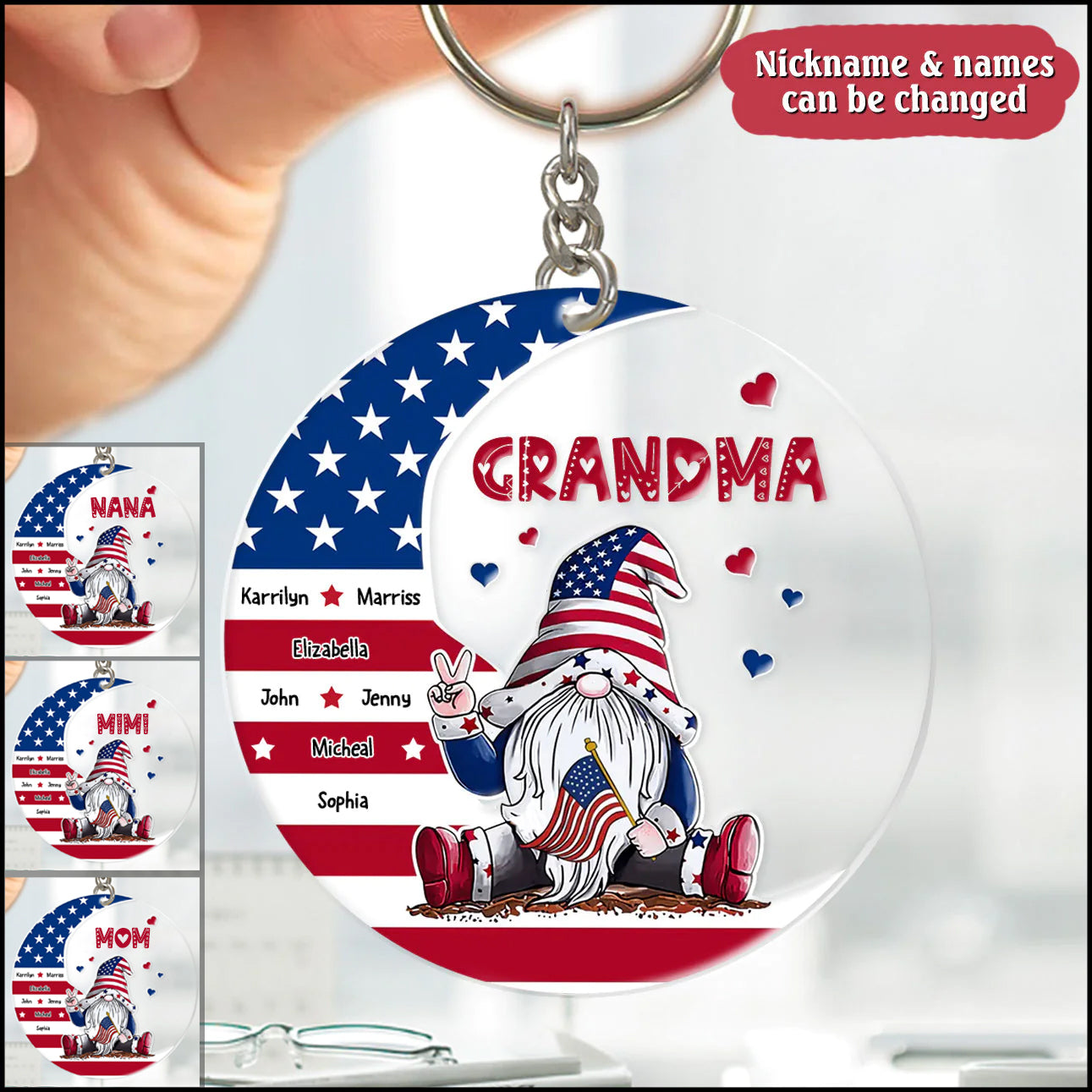 4th Of July Grandma's Sweetheart -Gift For Grandma, Mom Personalized Acrylic Keychain