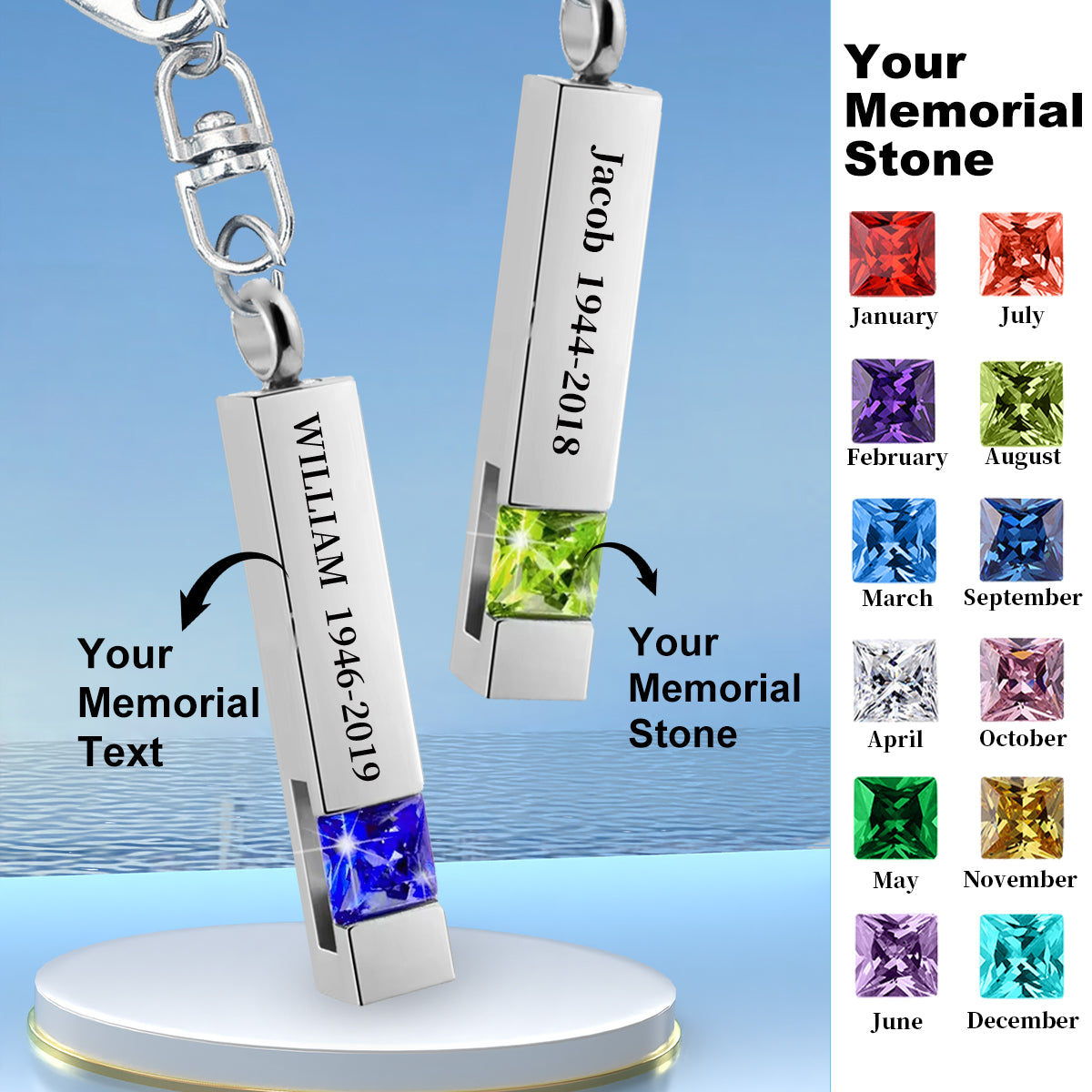 Personalized Birthstone Memorial Urn Keychain - woohops