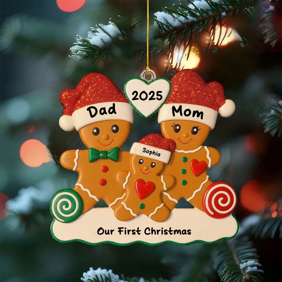 Our First Christmas - Custom Gingerbread Family Wooden Ornament