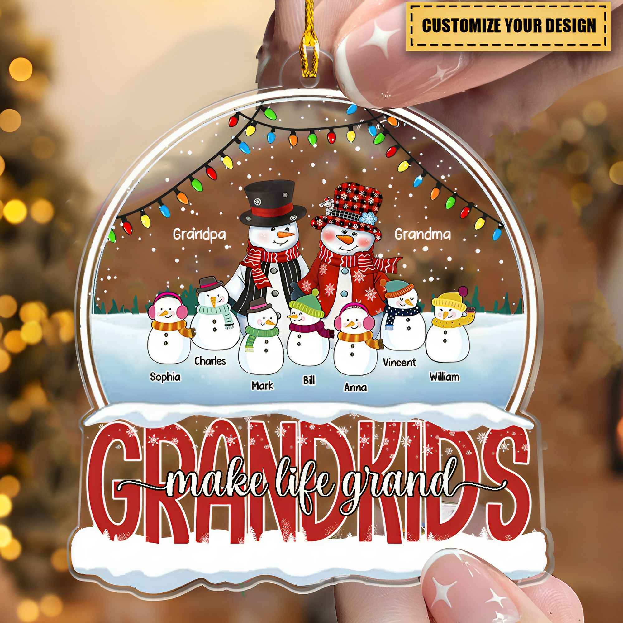 Grandkids Make Life Grand Snowman With Kids Personalized Ornament