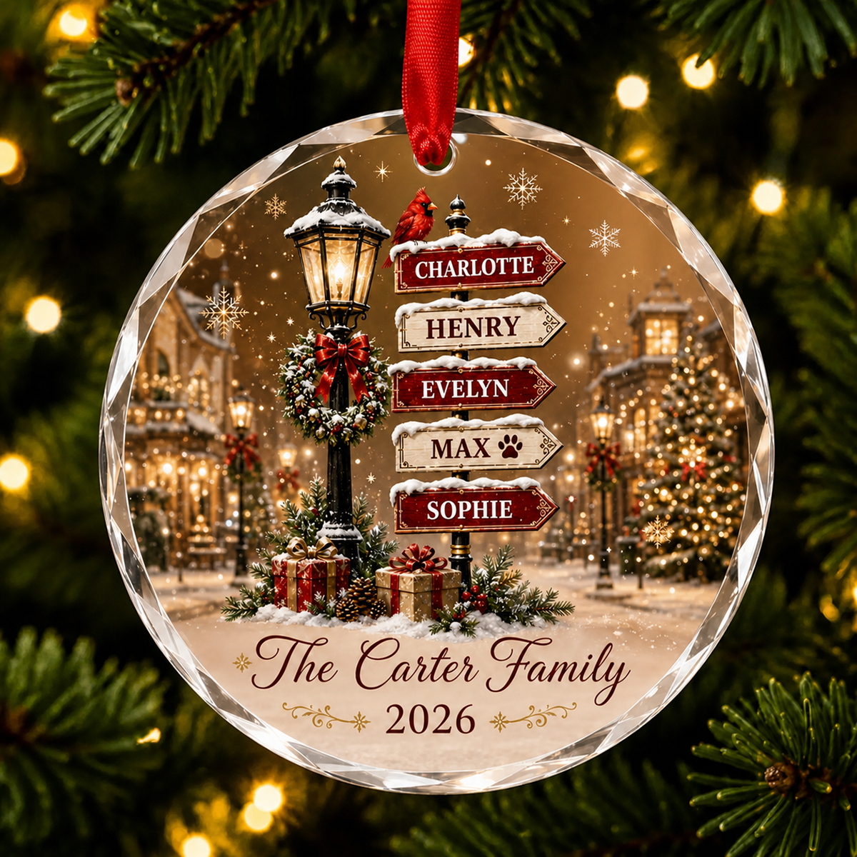 Personalized Family Street Sign Glass Ornament  Christmas Gift