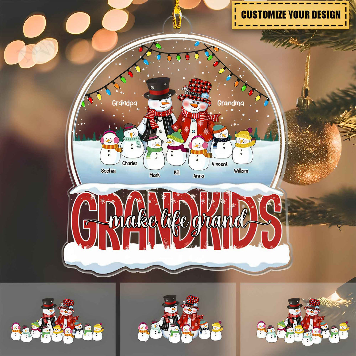 Grandkids Make Life Grand Snowman With Kids Personalized Ornament