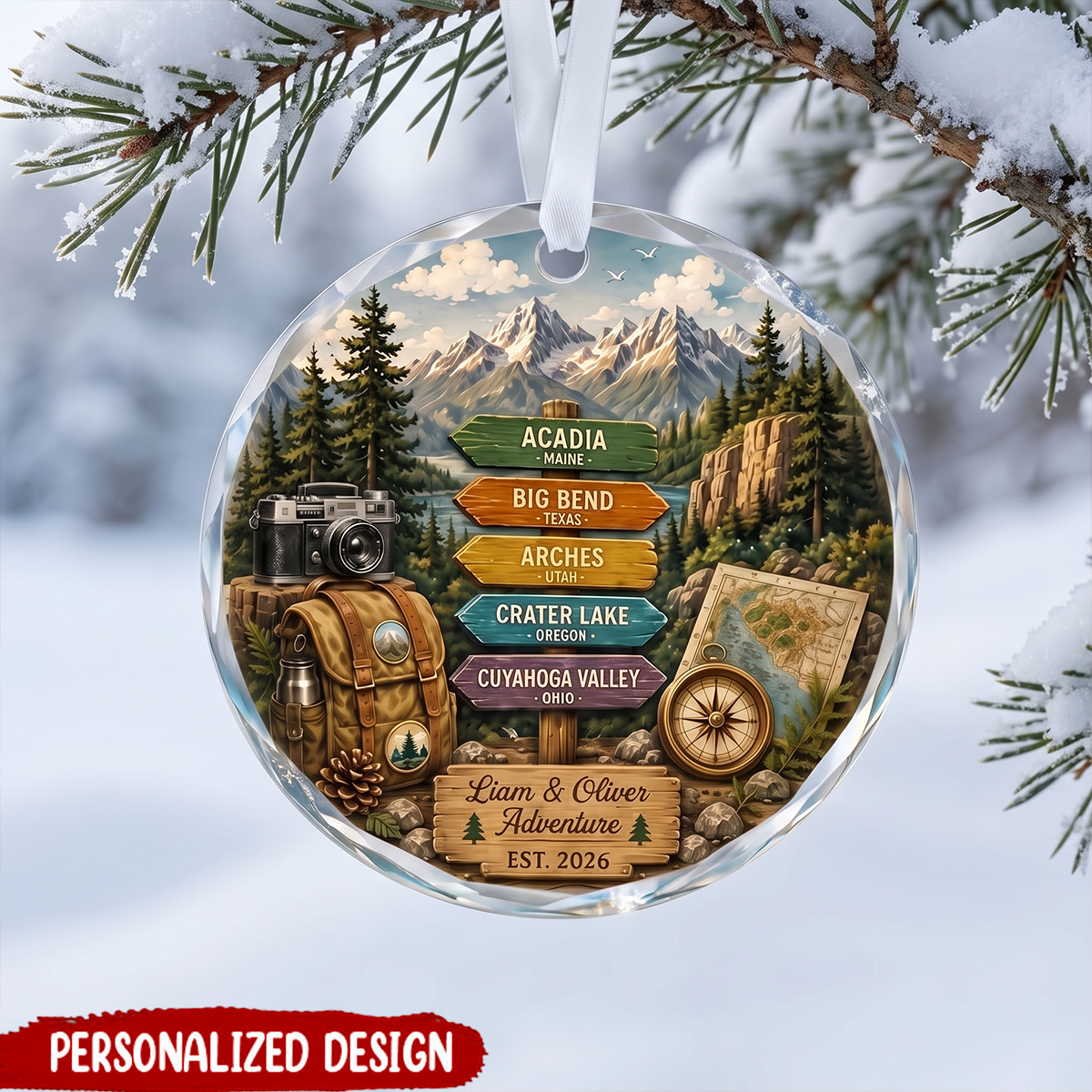 Personalized Travel Adventure Mountain Ornament-Couple Adventure Awaits Keepsake