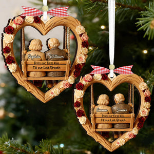 Personalized  Couple Rocking Chair Heart Shape Wood Ornament