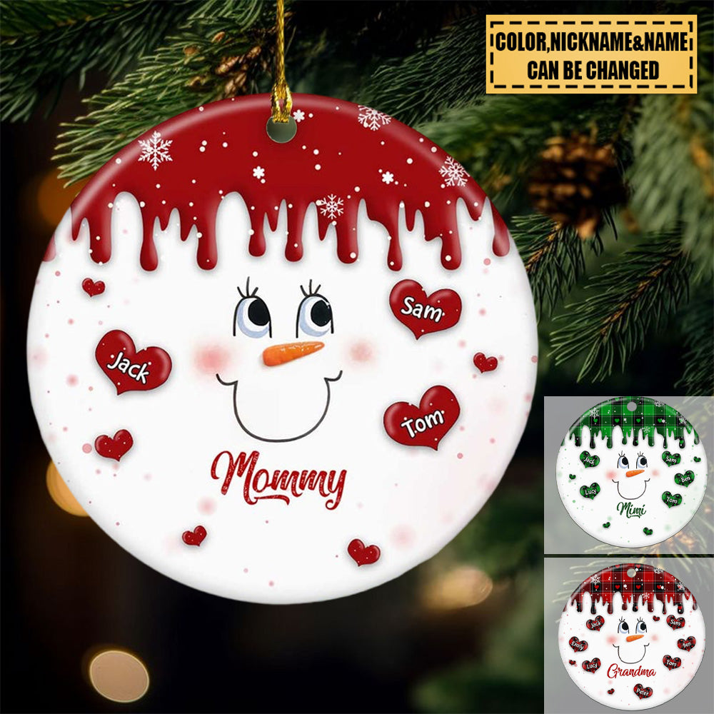 Cute Christmas Snowmy Grandma Mom Little Heart Kids Personalized Ornament