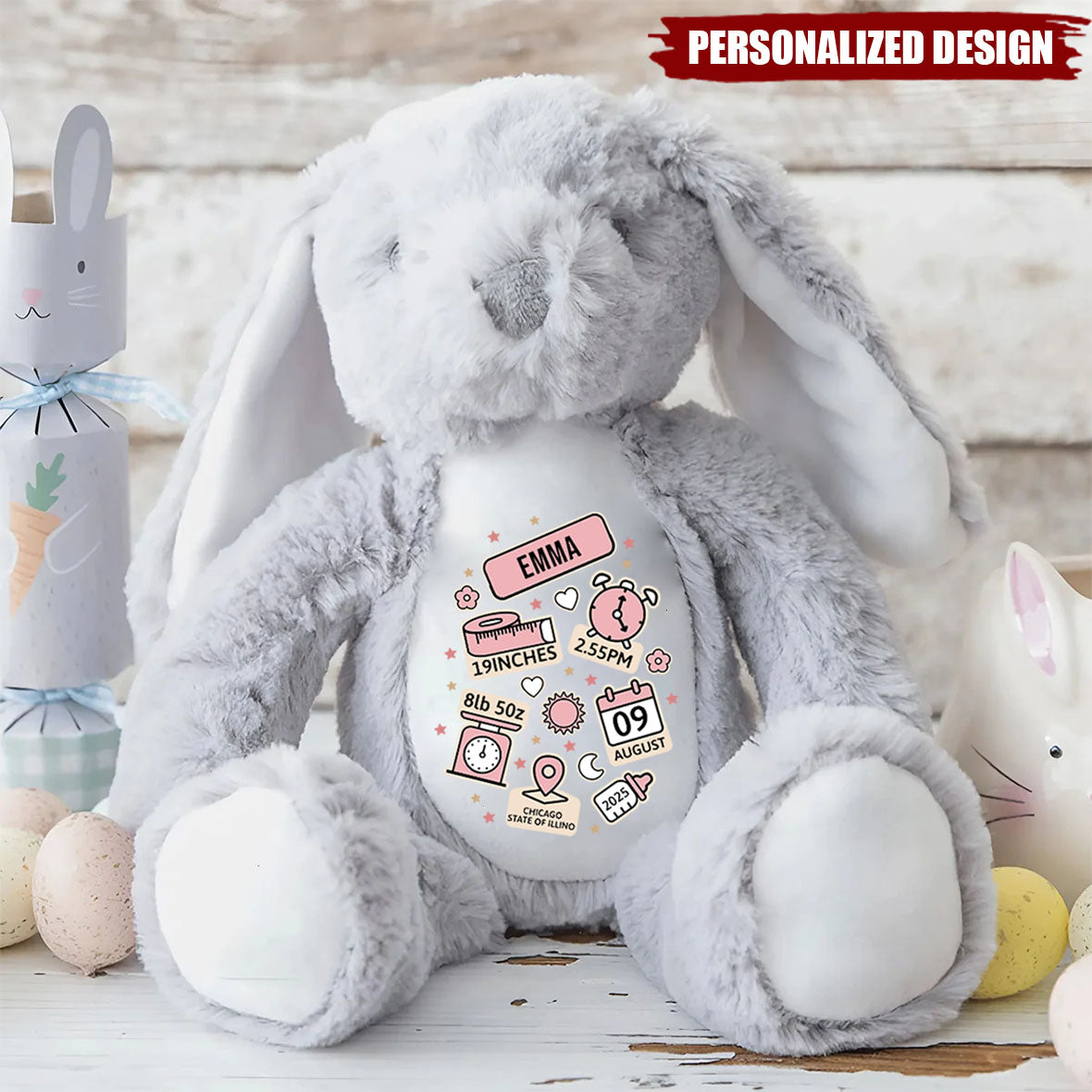 Baby's Announcement Newborn - Personalized Soft Toy Bunny