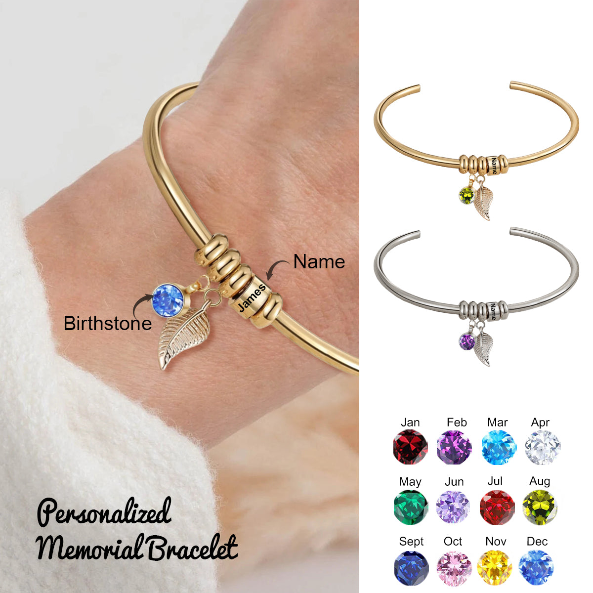 Angel Wings Personalized Birthstone Memorial Bracelet