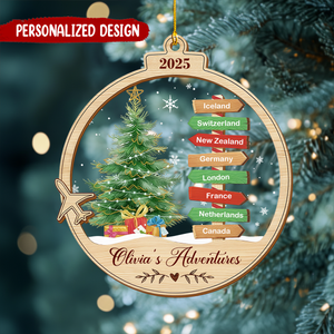 Custom Travel Destination Ornament, Christmas Gift For Travelers