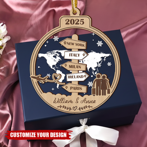 Personalized Wooden Travel Destination Ornament, Gift for Travel Lover