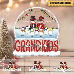 Grandkids Make Life Grand Snowman With Kids Personalized Ornament
