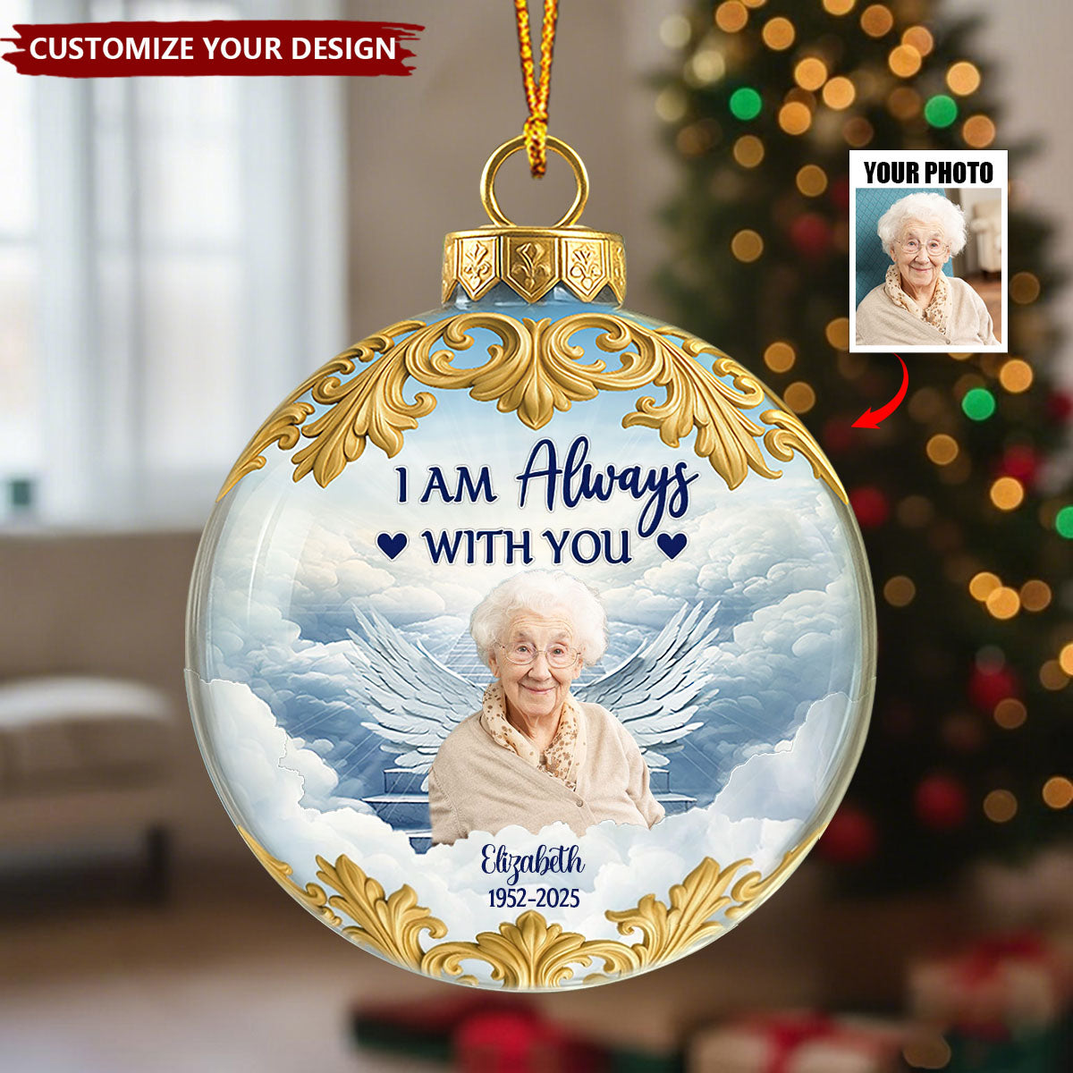 God Holds You in His Arms - Custom Photo Memorial Ornament