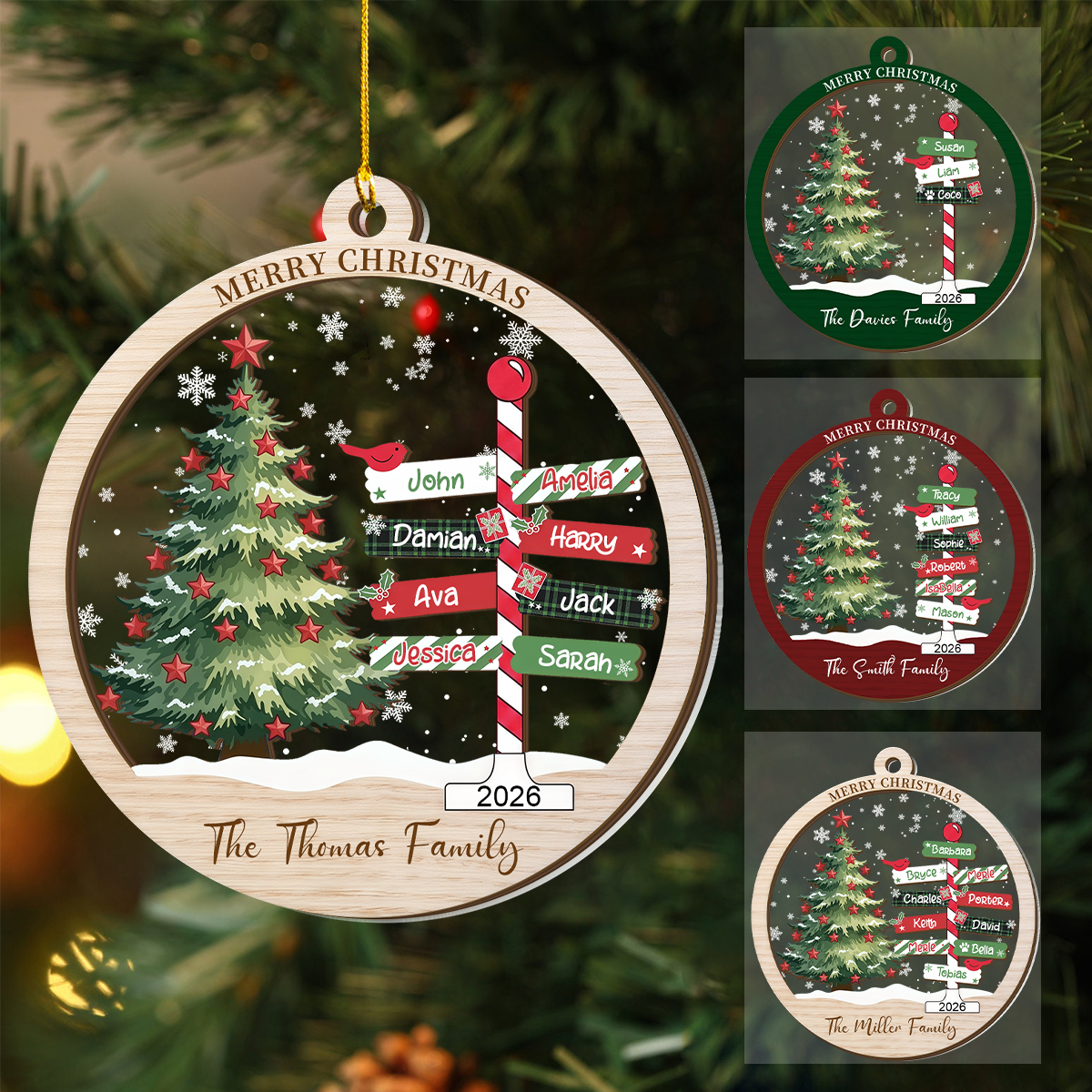 Personalized Christmas Ornament With Names, Xmas Tree Decor