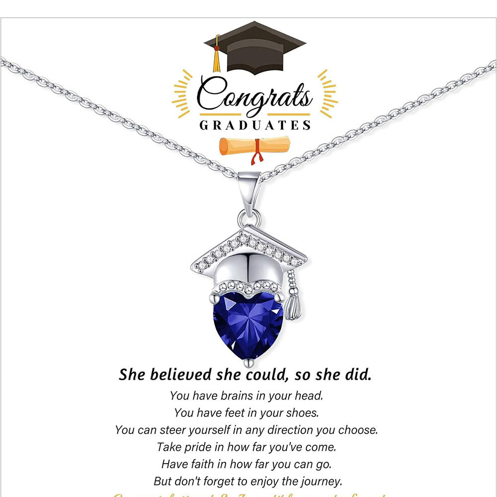 Graduation Gift Personalized Graduation Cap Heart Birthstone Necklace