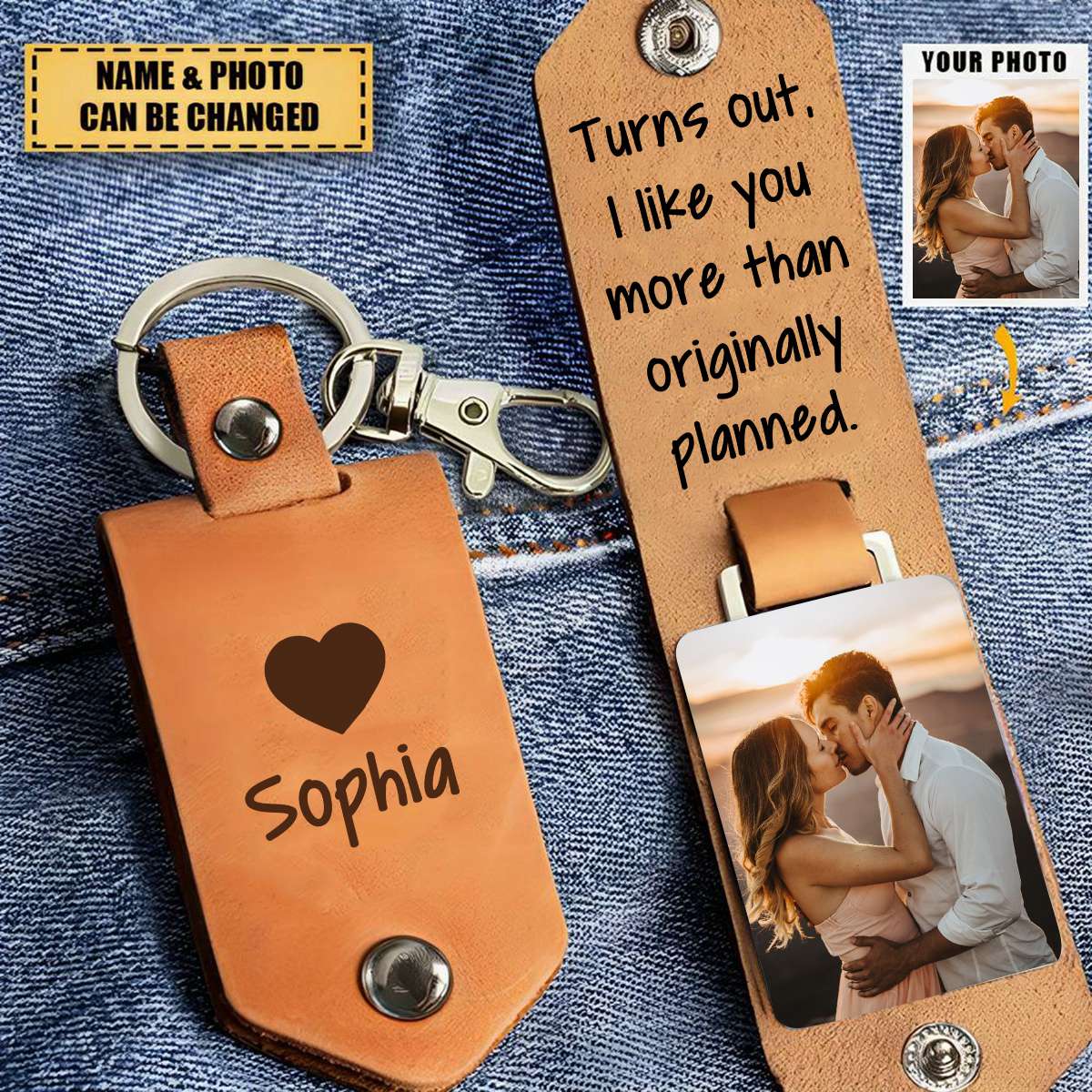 ”Turns Out, I Like You More Than Originally Planned" - Personalized Couple Leather Keychain