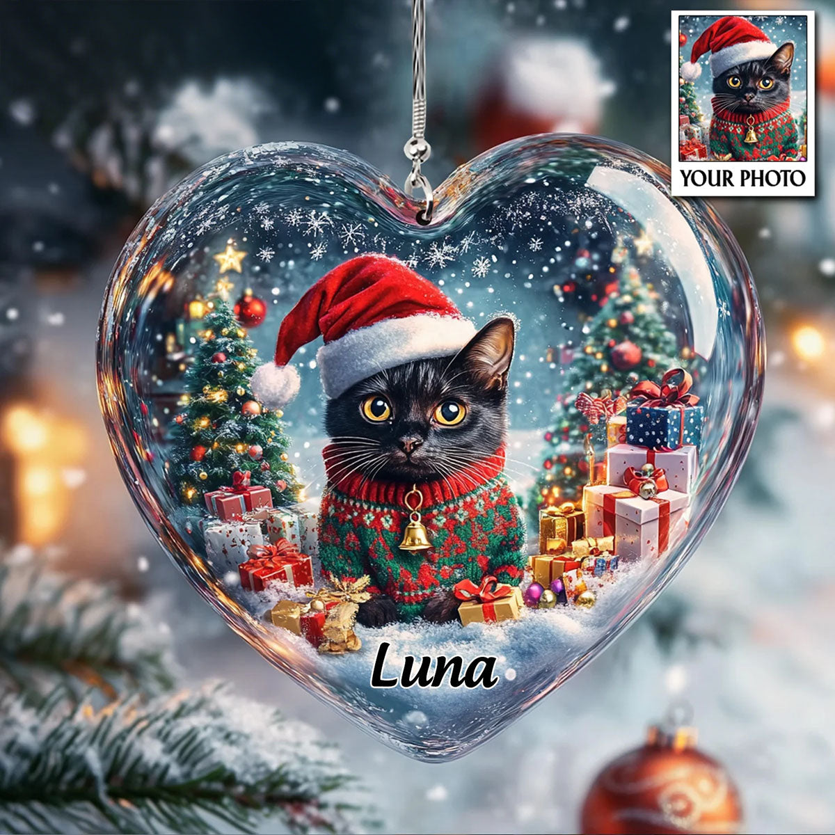 Upload Photo Dog Cat Christmas Magic In A Heart Personalized Shaped Ornament