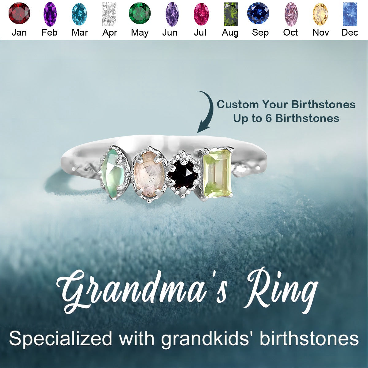 Multiple Birthstones Grandma Mom Ring Personalized Vintage Ring - woohops