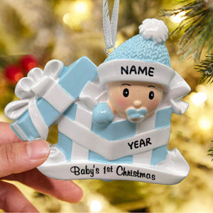 Personalized Baby Girl Boy in Present Ornament Baby's First Christmas