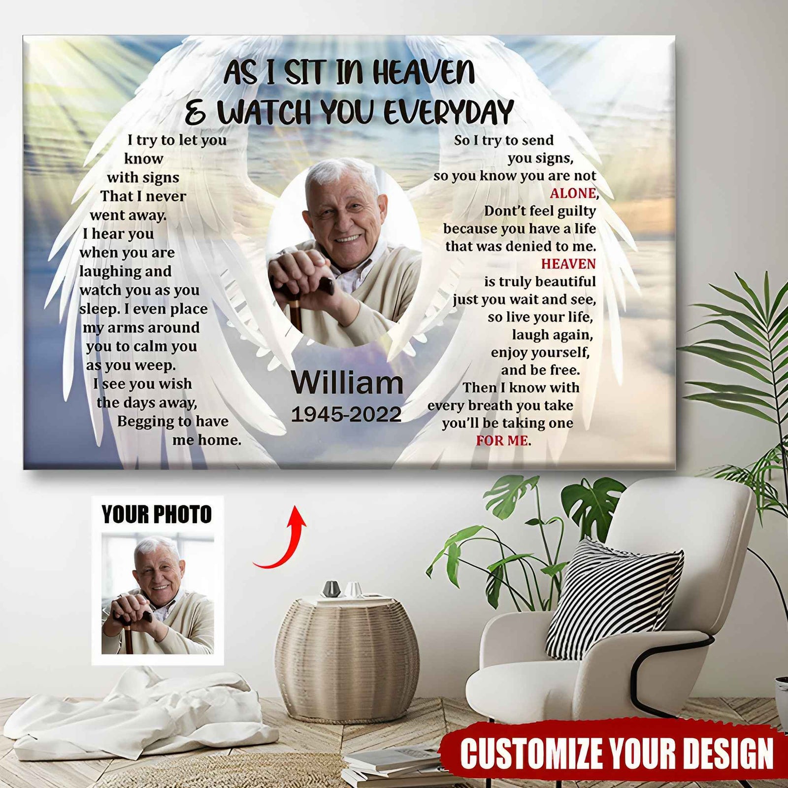 As I Sit In Heaven And Watch You Everyday - Personalized Canvas