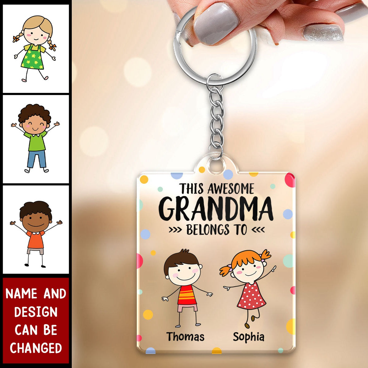 This Grandma Mom Belongs To Colorful Dot Personalized Acrylic Keychain