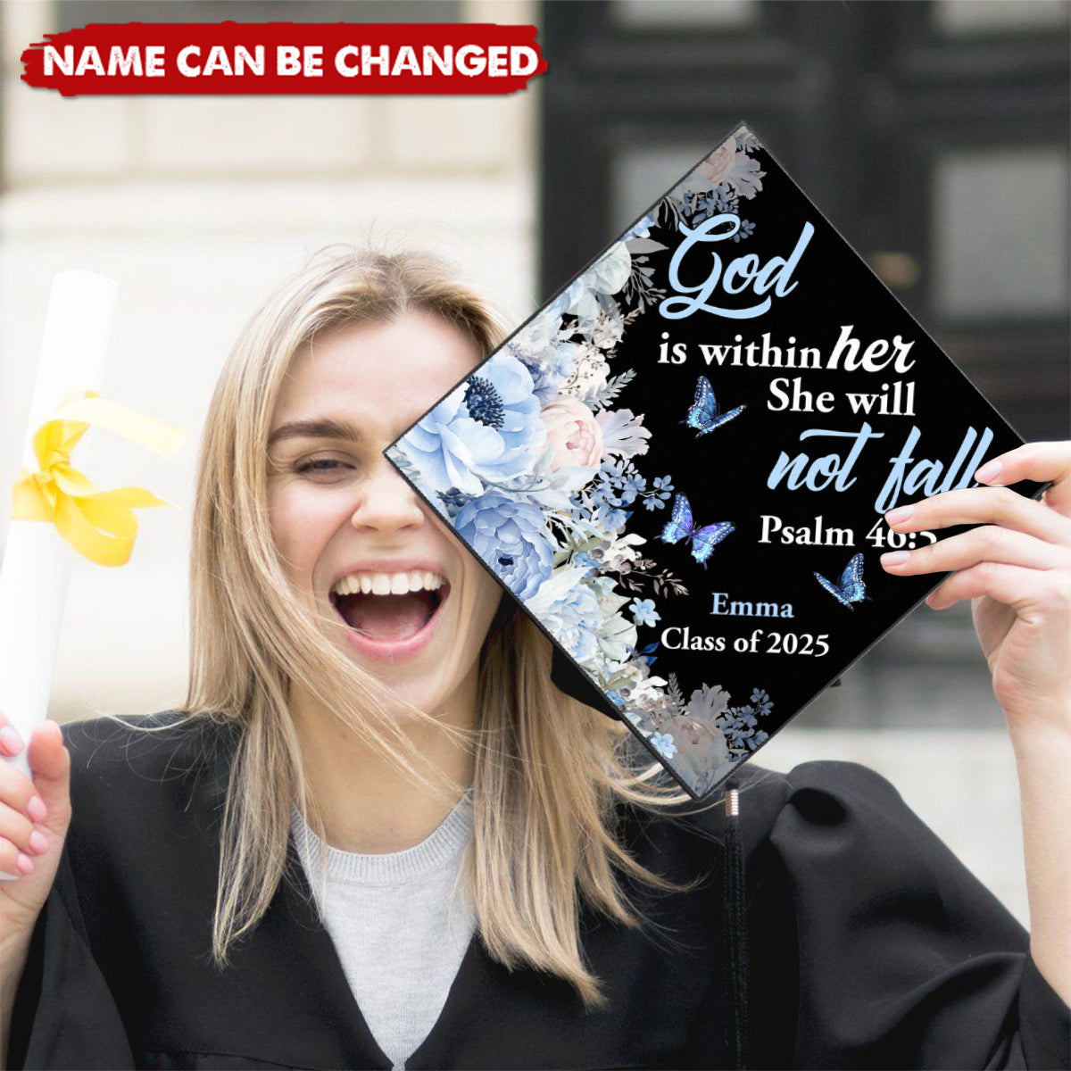 God Is Within Her She Will Not Fall | Personalized Graduation Cap Topper
