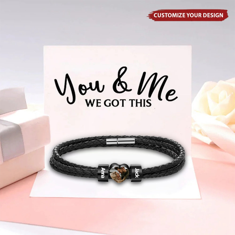 Personalized Men's Leather Photo Bracelet - Gift For Couple