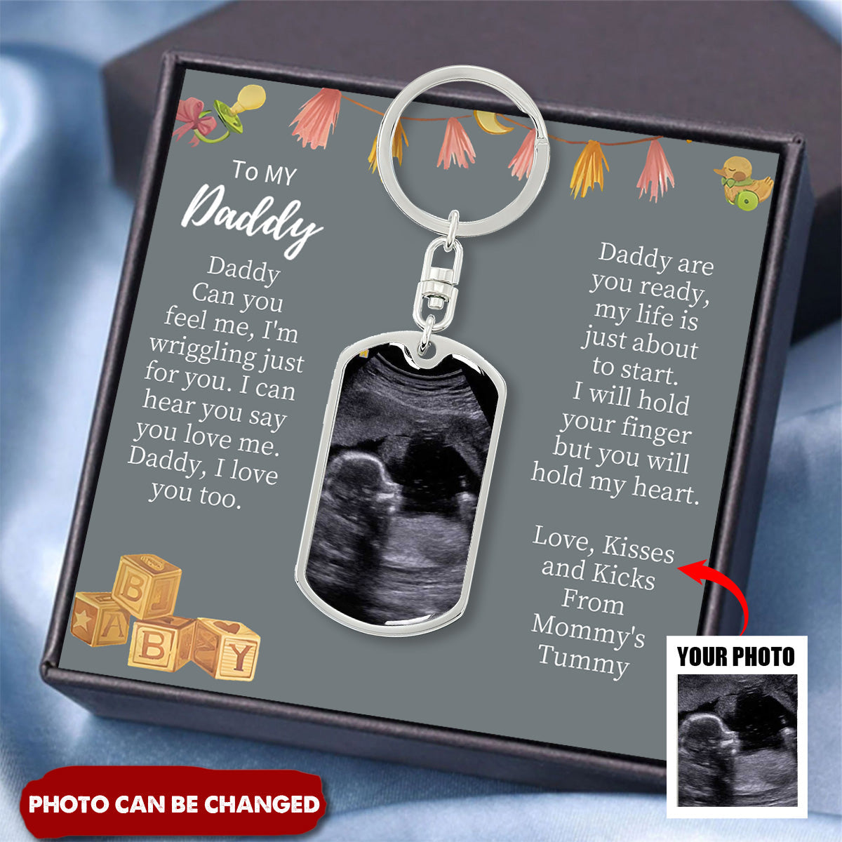 Daddy To Be Keepsake Gift From Baby Bump - Personalized Stainless Steel Keychain